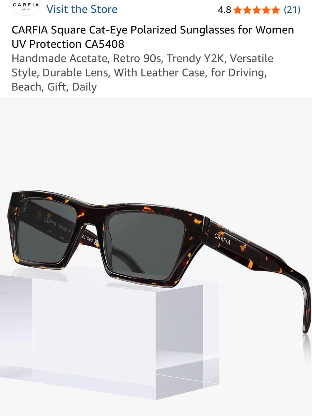 Women’s Carfia Square Cat-Eye Polarized Sunglasses Tortoise Frame- NWT